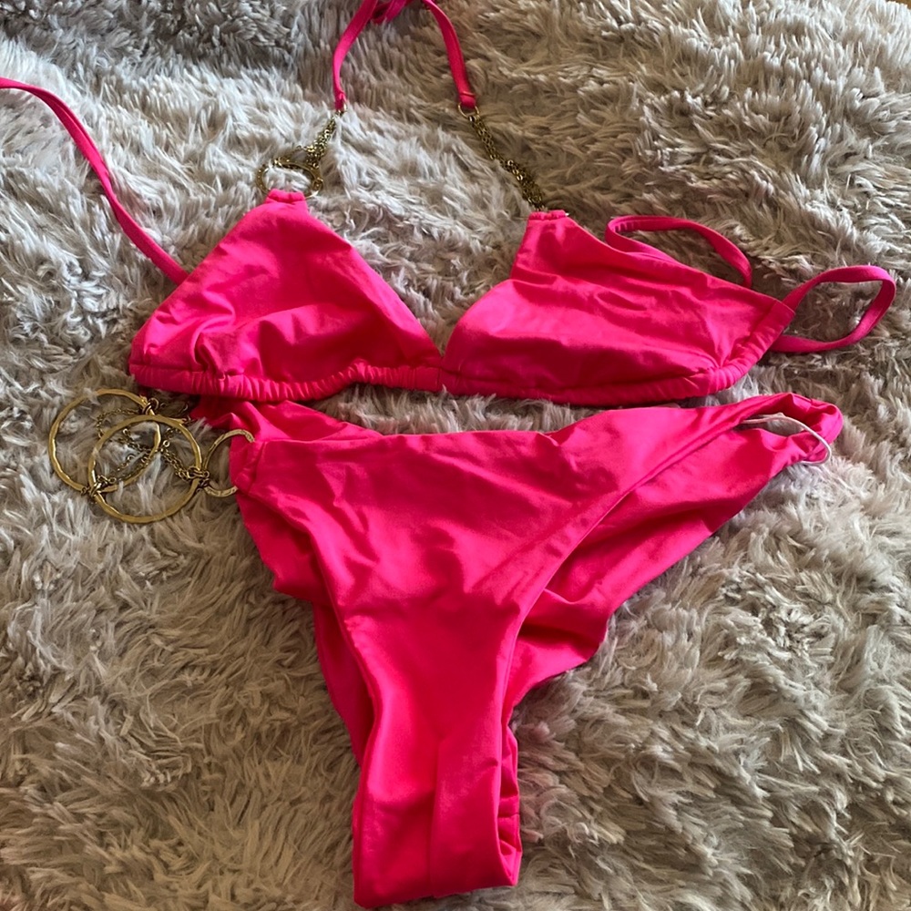 New pink beach bunny bikini large bottom medium top